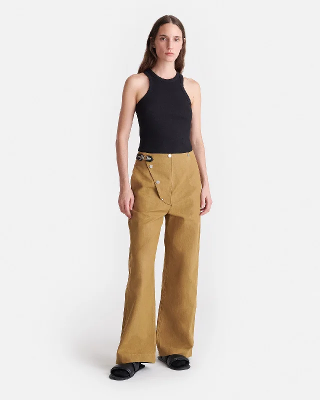 Sharni - Wax Cotton Wide-Leg Pants - Yellow KhakiWide-leg