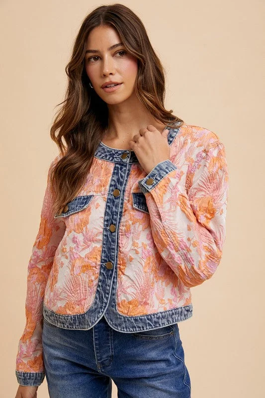 Floral Jacquard Denim Contrast Button Down JacketCowboy museum