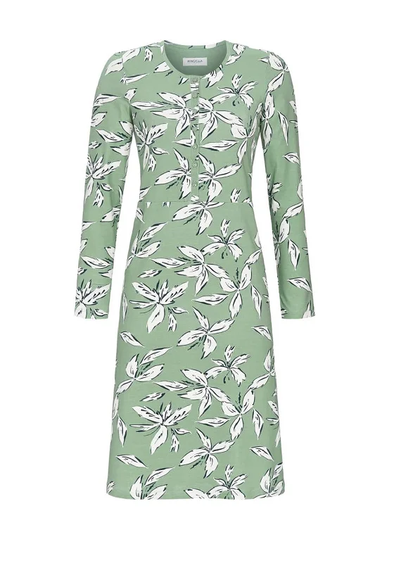 Ringella Floral Half Button Nightdress, GreenWrap Dress