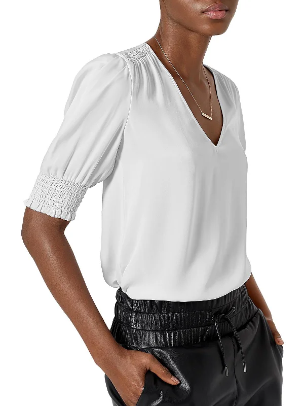 Sheer ShirtsKaremele Womens Silk V-Neck Blouse