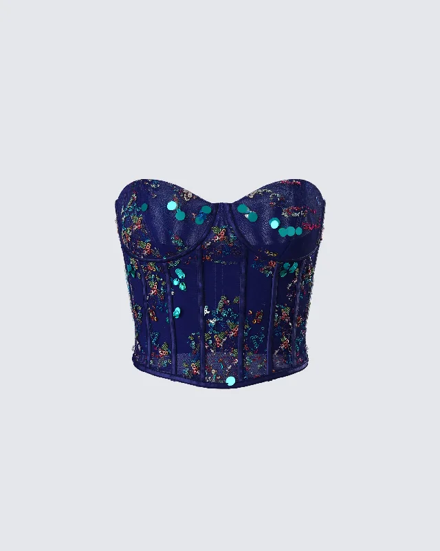 Jadira Blue Sequin Corset Top