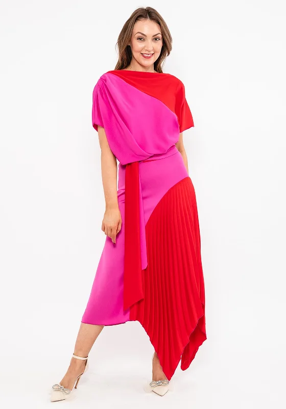 Kevan Jon Lucy Pleat Drape Maxi Dress, Fuchsia & RedGypsy Dress