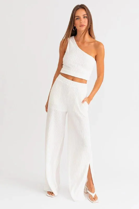 Boho Crinkle Wide Leg Slit PantsStretch Pants