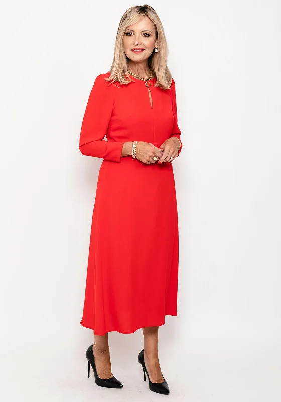 Camelot Button Neck A Line Midi Dress, RedPlaid Dress