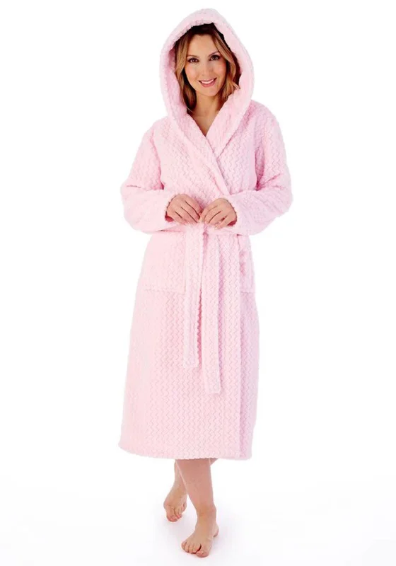 Slenderella Zig Zag Hooded Fleece Dressing Gown, PinkPolka-dot Dress