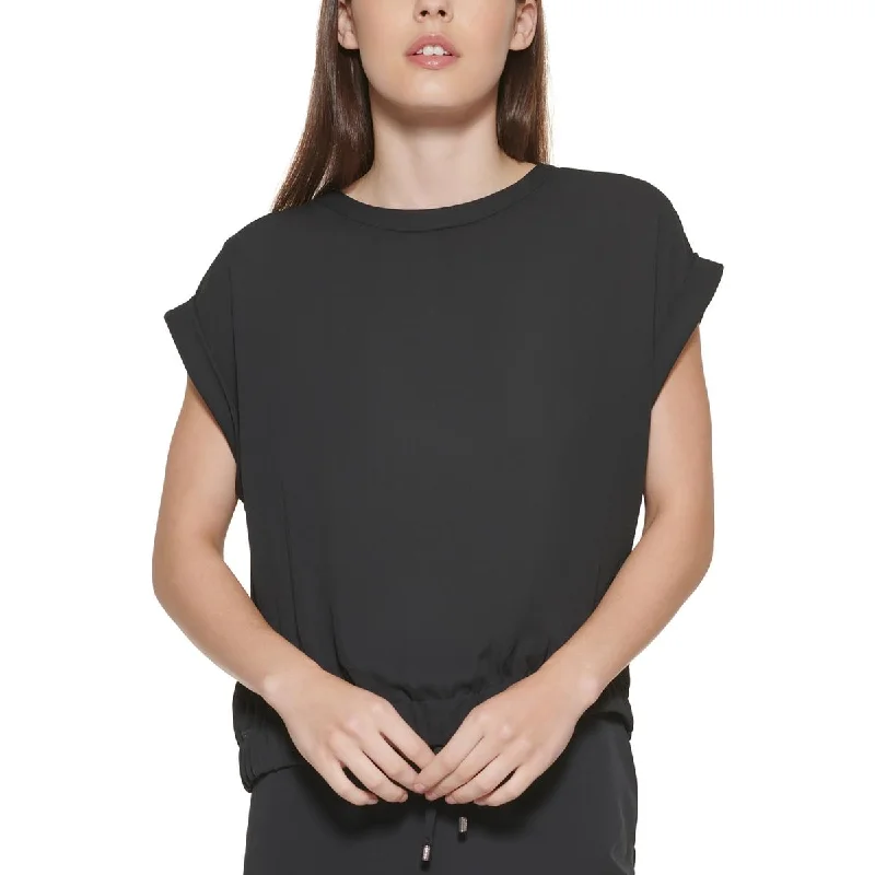 Leather-Paneled ShirtsWomens Banded Bottom Cut Out Back Blouse