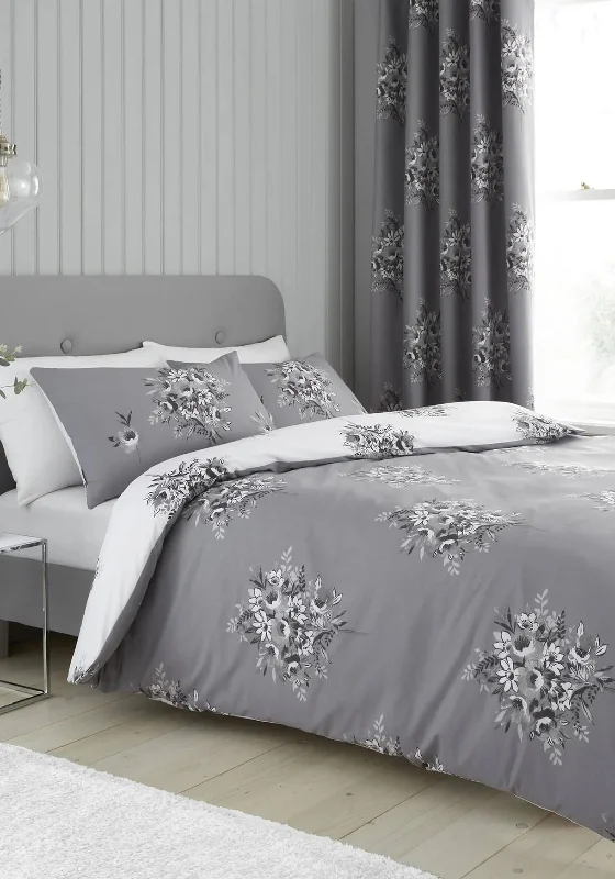 Catherine Lansfield Floral Bouquet Duvet Cover Set, Grey