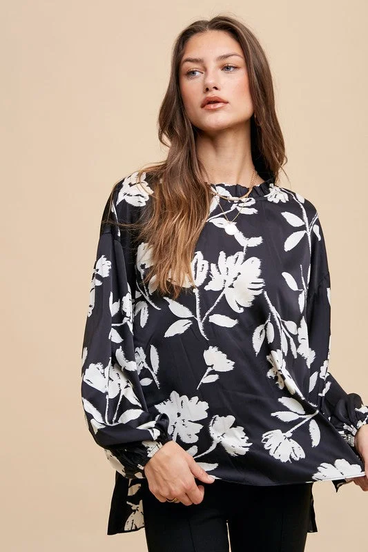 Rainproof ShirtsAnnie Wear Frill Printed Balloon Sleeve Blouse