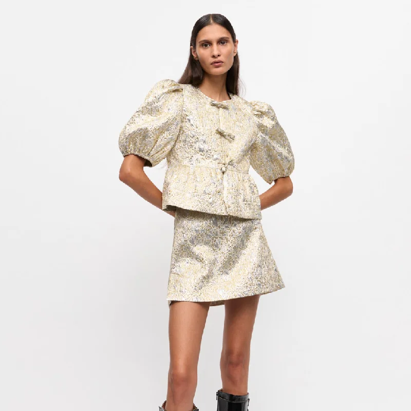 Velvet ShirtsMetallic Cloque Peplum Blouse (Gold + Silver)