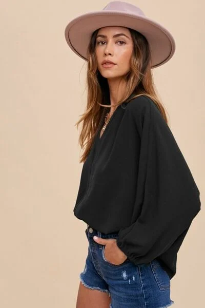 Plush ShirtsAnnie Wear Notched Batwing Sleeve Blouse