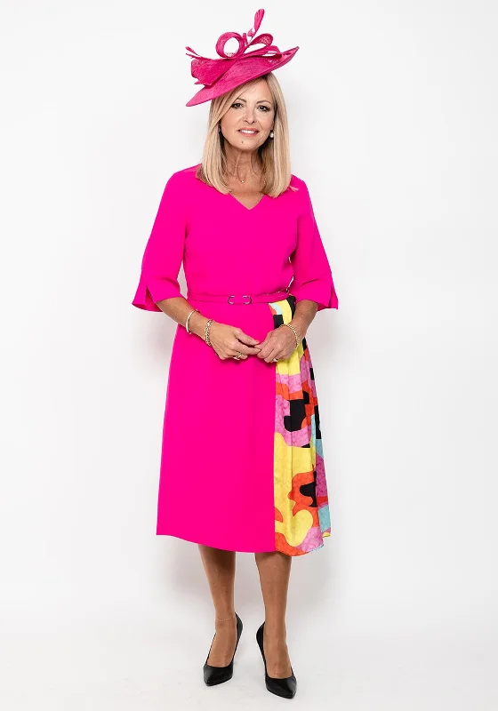 Ella Boo Print Pleat Panel Midi Dress, PinkCap-sleeve Dress