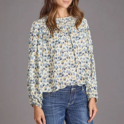 Button-Down ShirtsStetson Women's Field Flowers Peasant Blouse in Cream & Blue