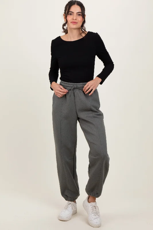 Olive Drawstring Relaxed Fit SweatpantsStraight-leg