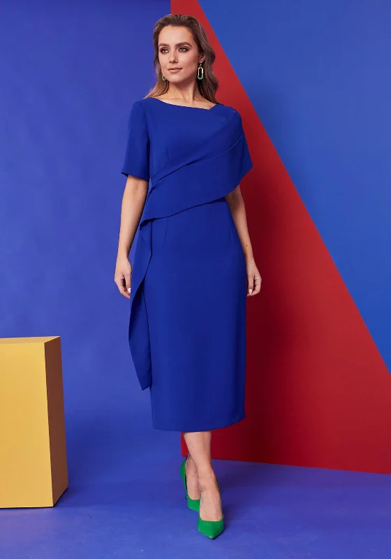 Kate Cooper Draped Shoulder Midi Dress, Royal BlueUtility Dress