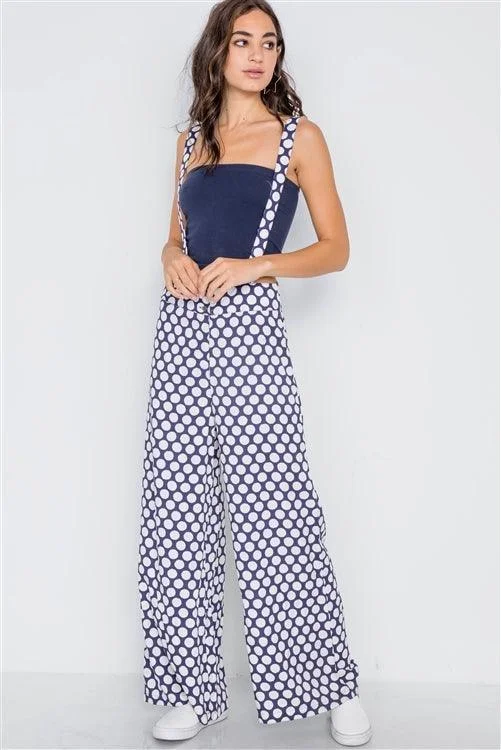 Navy White Polka Dot Wide Leg Suspender Pants /1-2-2Tactical Pants