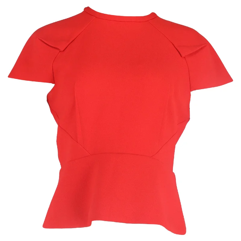 Sheer ShirtsRoland Mouret Short Sleeve Peplum Blouse in Red Polyester