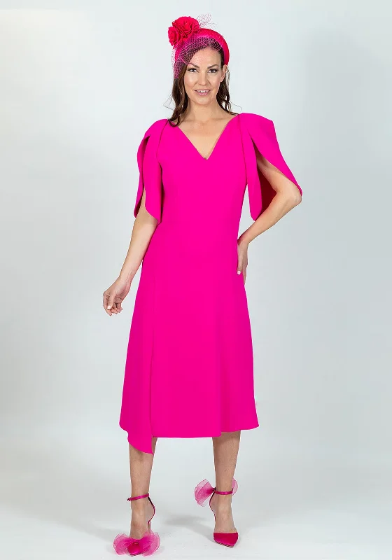 Ella Boo Oversize Tulip Sleeve Midi Dress, Hot PinkEvening Dress