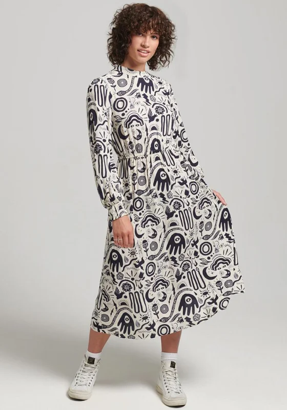 Superdry Womens Vintage Graphic Midi Dress, Cream & NavyPrairie Dress