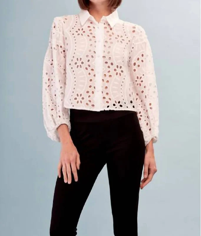 Zippered ShirtsCotton Eyelet Blouse In White