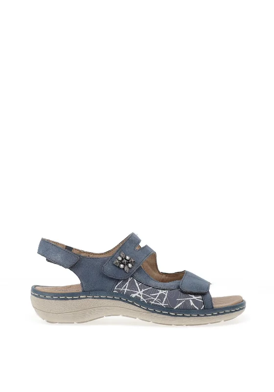 Remonte Printed Velcro Sandals Trainers, Denim BlueDenim embroidery