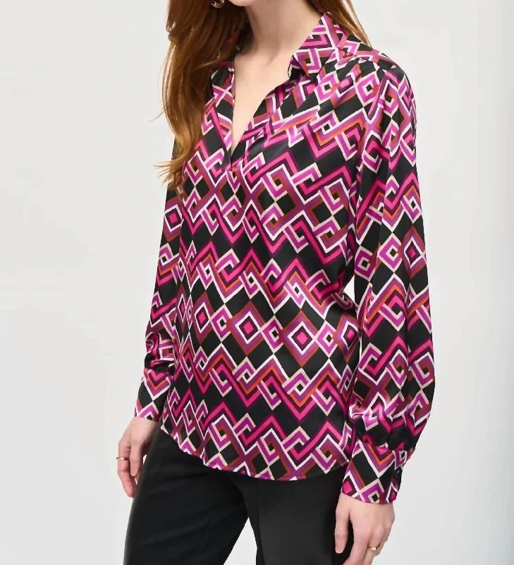 Designer ShirtsSatin Blouse In Black Multi