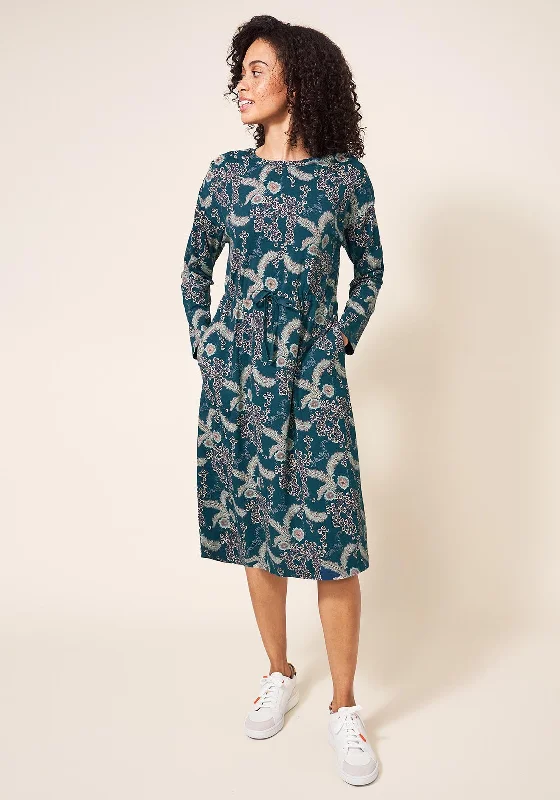 White Stuff Poppy Print Jersey Dress, Teal MultiSheath Dress