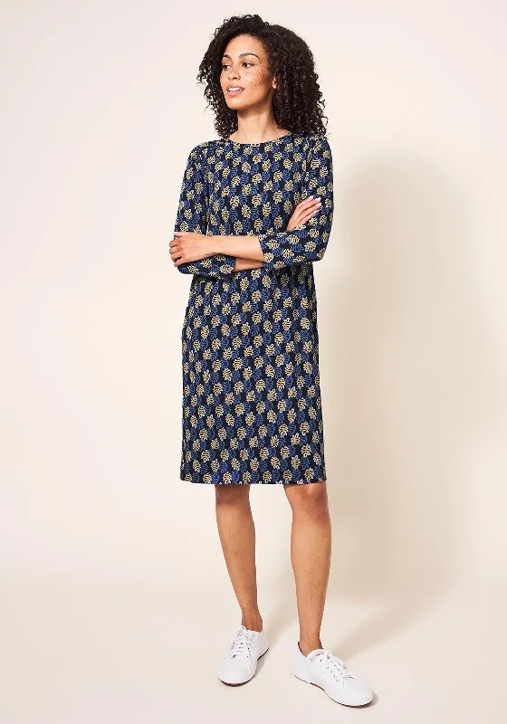 White Stuff Talia Sustainable Jersey Dress, Navy MultiBridal Gown