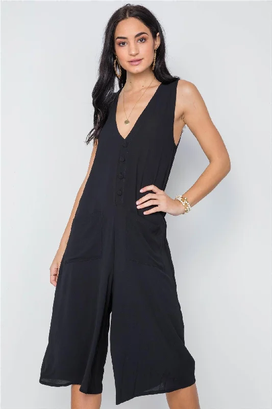 Black V-Neck Sleeveless Capri Jumpsuit /2-2-2VNeckTopPirate