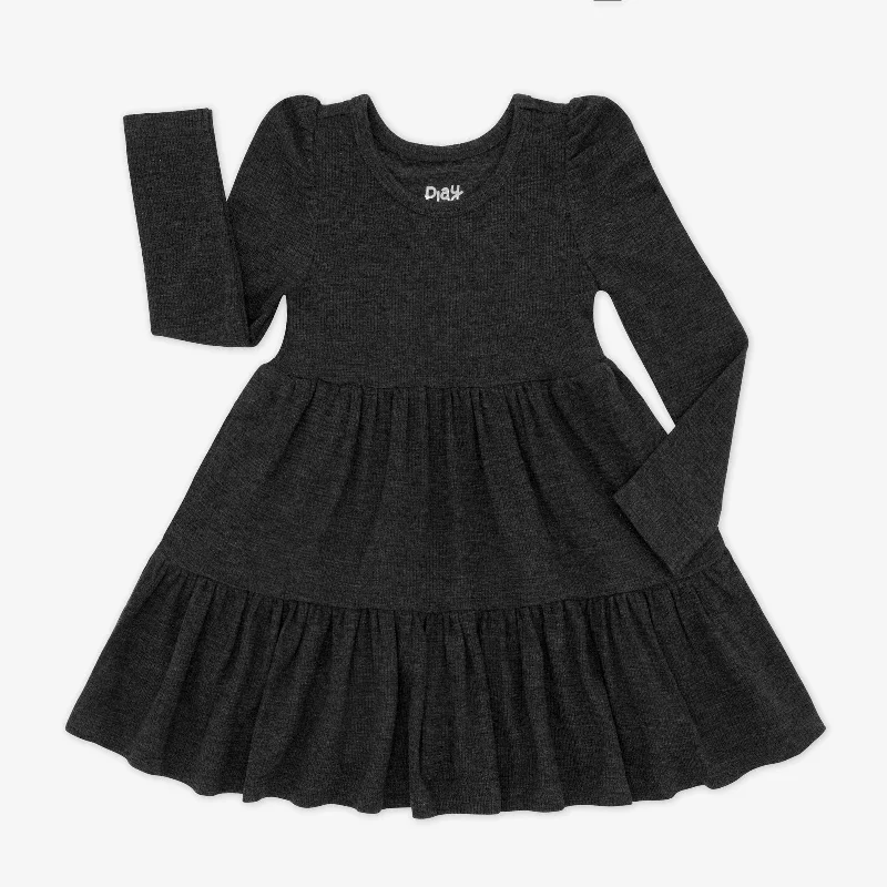 Heather Black Waffle Tiered DressEmbroidered Dress