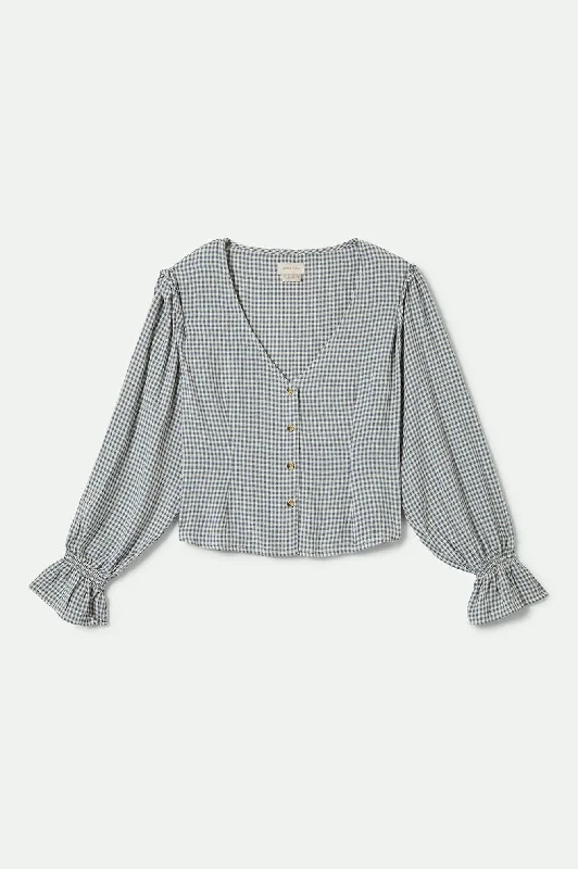 Cultural ShirtsThe Meadow Blouse - Azure Blue Gingham