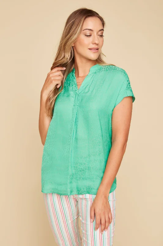 Button-Down ShirtsRenuar Airflow Cap Sleeve Blouse - Jade