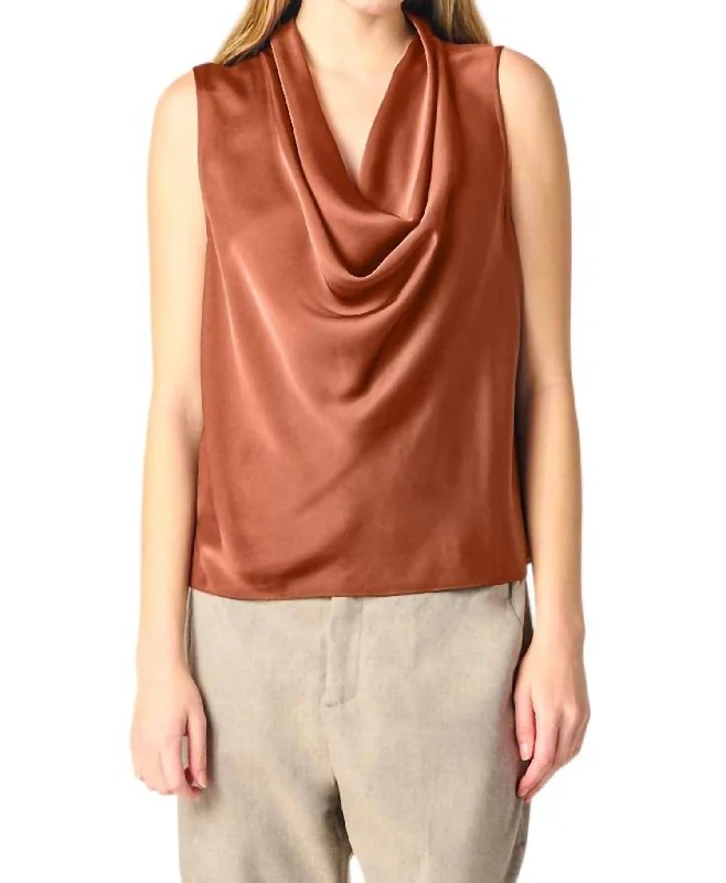 Button-Up ShirtsDrapeneck Blouse In Copper