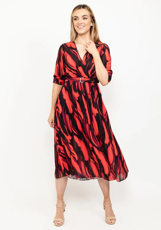 Kate & Pippa Positano Print Midi Dress, Black & RedEmpire Waist Dress