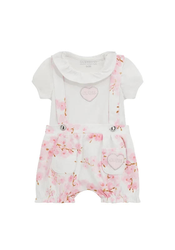 Guess Baby Girl Floral Romper and Top Set, Pink