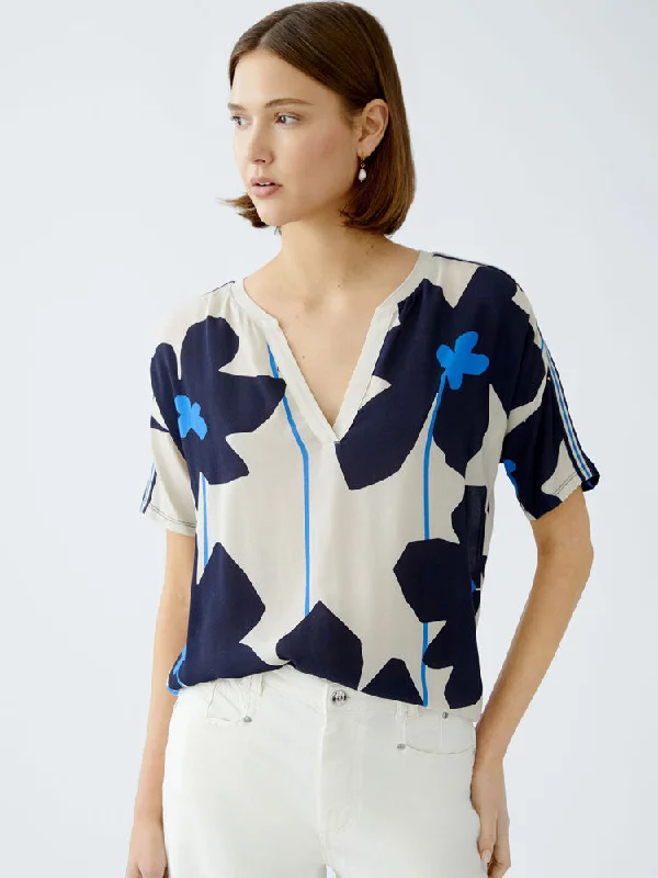 Asymmetrical ShirtsOui Blouse Light Stone & Blue