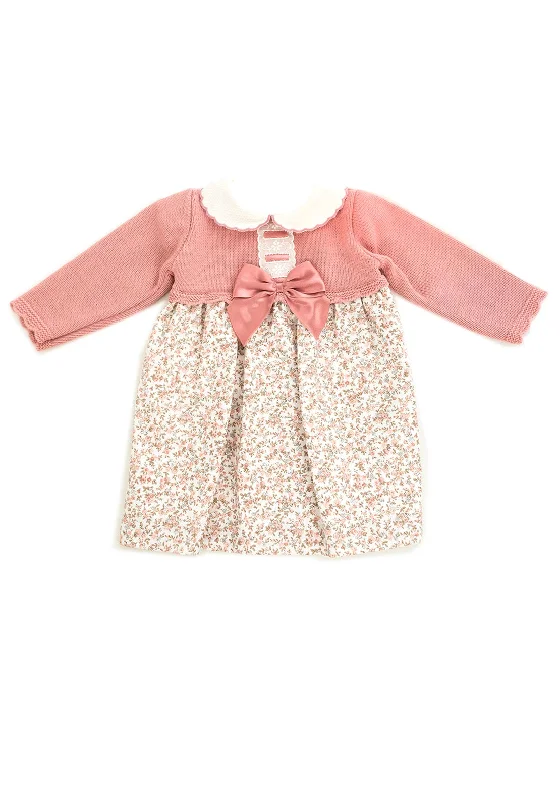 Sardon Baby Girls Knit Floral Dress, PinkFleece-lined Dress