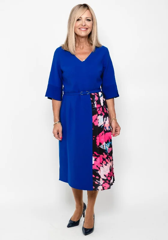 Ella Boo Print Pleat Panel Midi Dress, Royal BlueShort-sleeve Dress