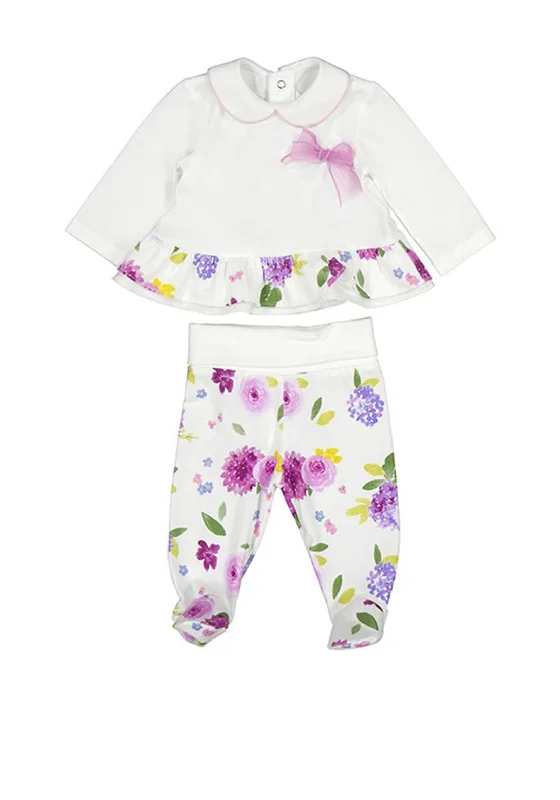 Mayoral Baby Girl Long Sleeve Frill Top and Pant Set, White Multi