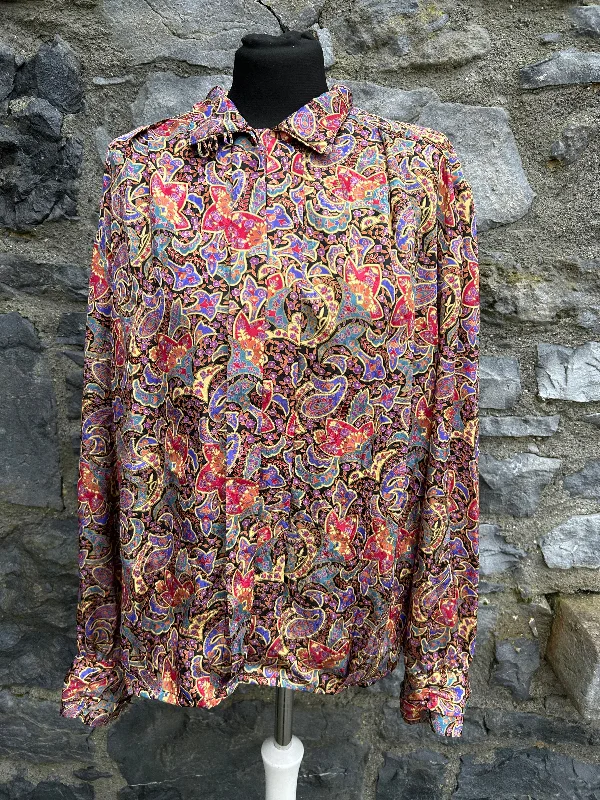 Leather-Paneled Shirts80s colourful paisley blouse uk 14