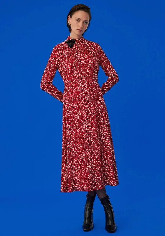 Exquise Petal Print Flower Neck Maxi Dress, Red MultiStrapless Dress