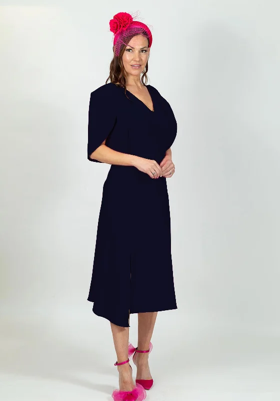 Ella Boo Oversize Tulip Sleeve Midi Dress, NavyShort-sleeve Dress