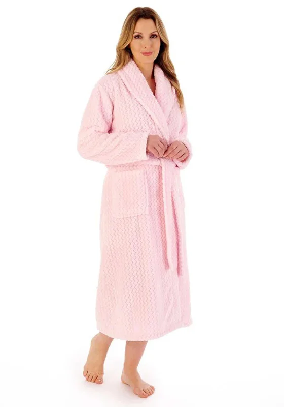 Slenderella Zig Zag Cosy Fleece Dressing Gown, PinkPrinted Dress