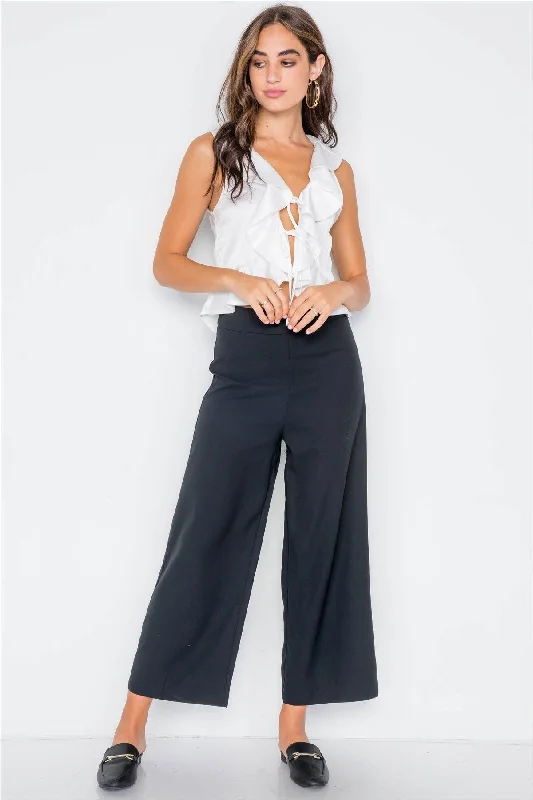 Black Wide Leg Ankle Length PantsPegged Pants