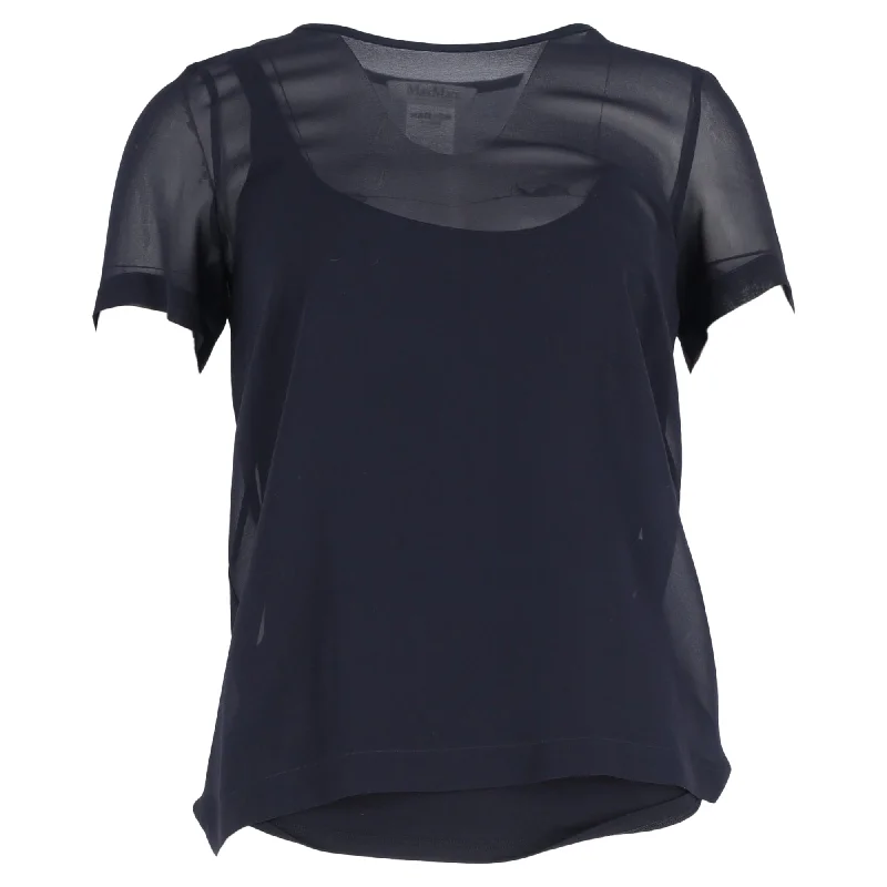 Glitter ShirtsMax Mara Short Sleeve Blouse in Navy Blue Silk