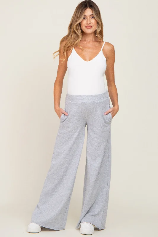 Heather Grey Wide Leg Fray Hem Maternity SweatpantsJoggers