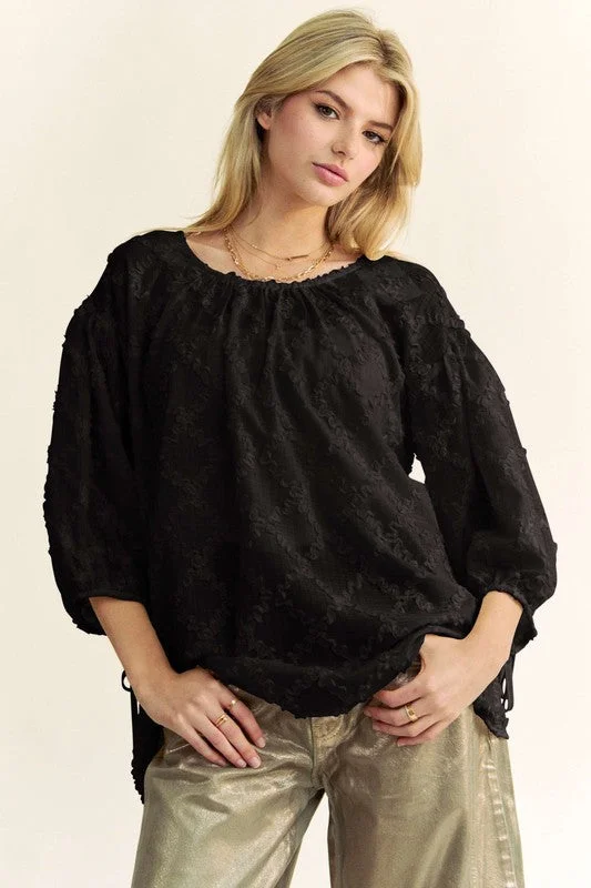 Designer ShirtsDavi & Dani Tied Round Neck Mesh Blouse