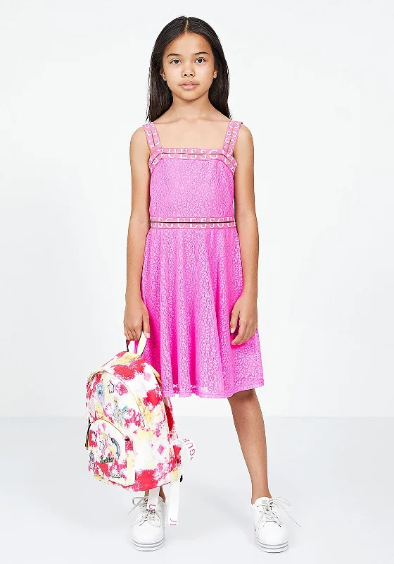 Guess Girls Logo Jacquard Mesh Dress, PinkCocktail Dress