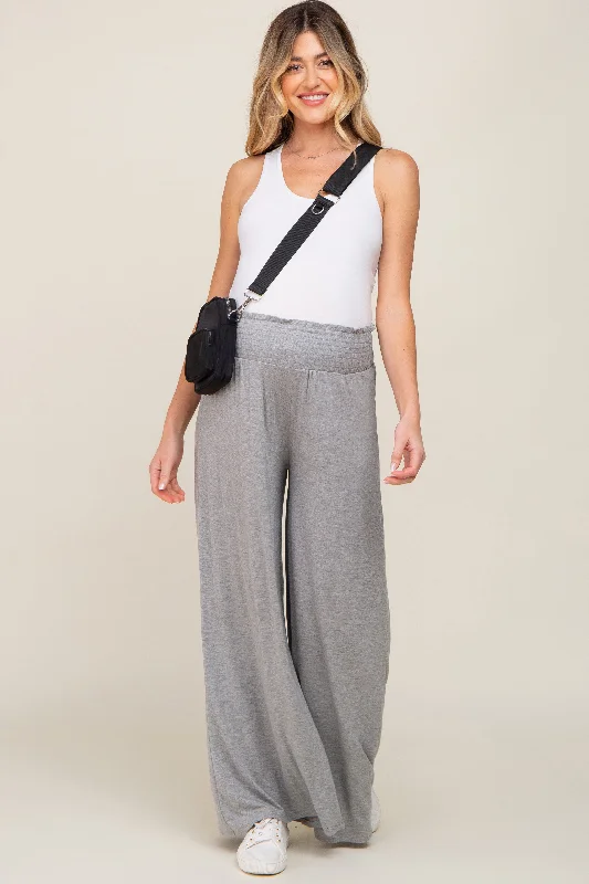 Grey Smocked Waist Flowy Maternity PantsCarpenter Pants