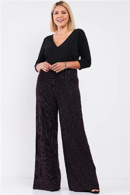 Get Your Sparkle On! Junior Plus Black Multicolor Glitter Detail V-Neck Midi Sleeve Wide Leg Jumpsuit /1-1-1VNeckTopCentaur