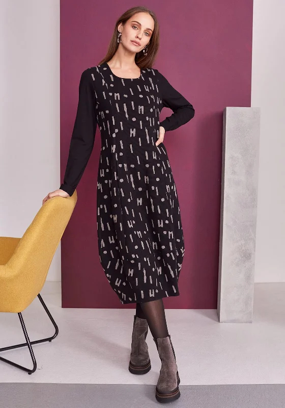 Naya Print Design Ribbed Midi Dress, Black & Cobble StoneSlit Dress